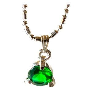 Green crystal faceted pendant necklace 18k GP 16”